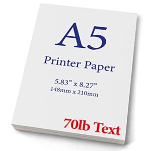 Premium A5 (8.3"x 5.83") Printer Paper - 70lb Text / 28lb Bond (105 gsm) Bright White Paper (250 Sheets)