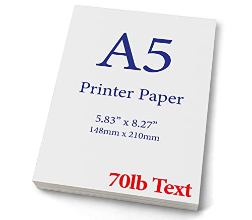 Premium A5 (8.3"x 5.83") Printer Paper - 70lb Text / 28lb Bond (105 gsm) Bright White Paper (250 Sheets)