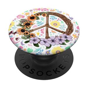 vintage flowers peace sign - retro 70's hippies art gift popsockets popgrip: swappable grip for phones & tablets