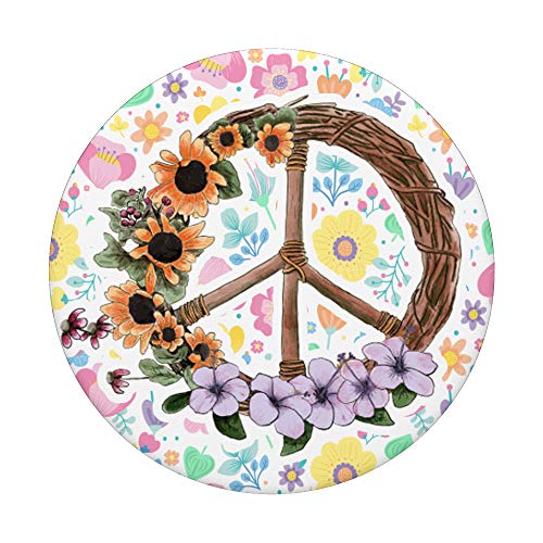 Vintage Flowers Peace Sign - Retro 70's Hippies Art Gift PopSockets PopGrip: Swappable Grip for Phones & Tablets