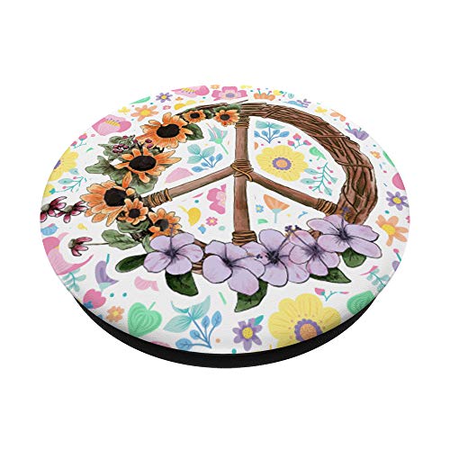 Vintage Flowers Peace Sign - Retro 70's Hippies Art Gift PopSockets PopGrip: Swappable Grip for Phones & Tablets