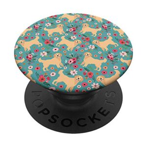 cute golden retriever flower pattern popsockets popgrip: swappable grip for phones & tablets