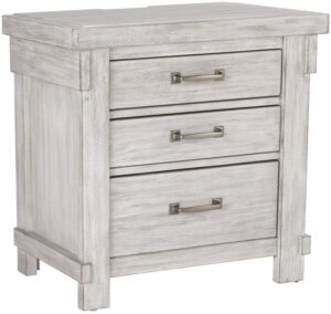 signature design by ashley brashland farmhouse 3 drawer nightstand with dovetail construction, 2 electrical outlets & 2 usb charging ports, textured white
