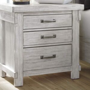 Signature Design by Ashley Brashland Farmhouse 3 Drawer Nightstand with Dovetail Construction, 2 Electrical Outlets & 2 USB Charging Ports, Textured White