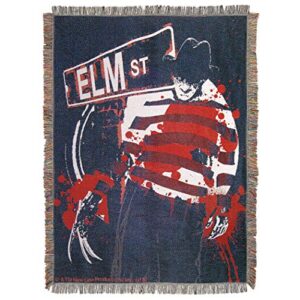 warner brothers nightmare on elm street, "on elm street" woven tapestry throw blanket, 48" x 60", multi color