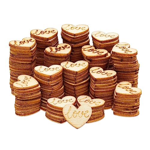 Juvale 200 Pack Engraved Wood Heart Table Confetti, Small Wooden Hearts for Crafts, Wedding, Valentines Decor (Love)