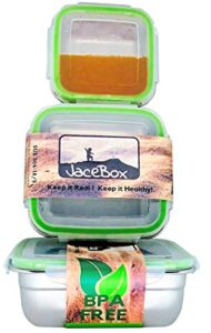 jacebox stainless steel containers - adults kids square set of 3 leak proof bento box airtight freezer safe bpa free metal boxes new snap on latch lids for sandwiches salads & snacks by jacebox