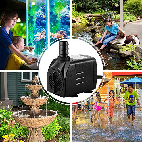 CWKJ Fountain Pump, 400GPH Submersible Water Pump, Durable 25W Outdoor Fountain Water Pump with 6.5ft Power Cord, 3 Nozzles for Aquarium, Pond, Fish Tank, Water Pump Hydroponics, Backyard Fountain