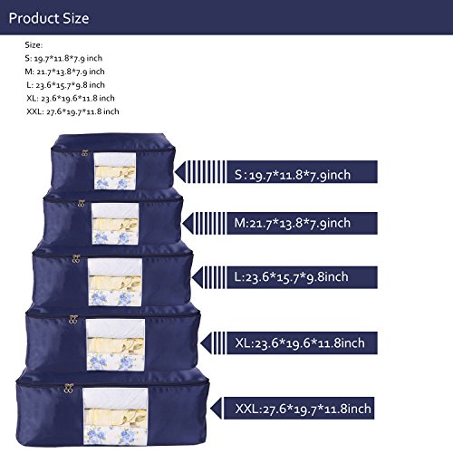 VEAMOR Comforter Storage Bags Pack of 2,Pillow Beddings/Blanket Clothes Organizer Storage Containers with Zippers,Breathable and Moistureproof(Navy blue 2pcs, XXL)