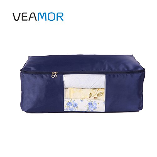 VEAMOR Comforter Storage Bags Pack of 2,Pillow Beddings/Blanket Clothes Organizer Storage Containers with Zippers,Breathable and Moistureproof(Navy blue 2pcs, XXL)