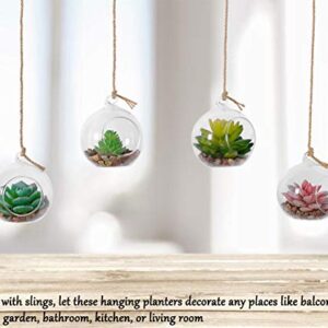 TQVAI 4 Pack Hanging Glass Globe Air Planter Terrarium Vase with 39 inch Sling (Not Included The Plants)