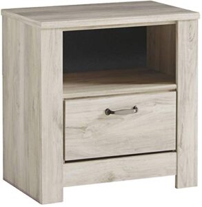 signature design by ashley bellaby farmhouse 1 drawer nightstand with 1 storage cubby & slim-profile usb charging station, whitewash, 15.91 in x 23.78 in x 24.61 in
