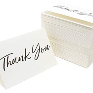 Thank You Cards and Envelopes Black Font White Card Stock - Bulk Box Set of 100 Notes For Weddings Graduations Baby Showers Birthdays