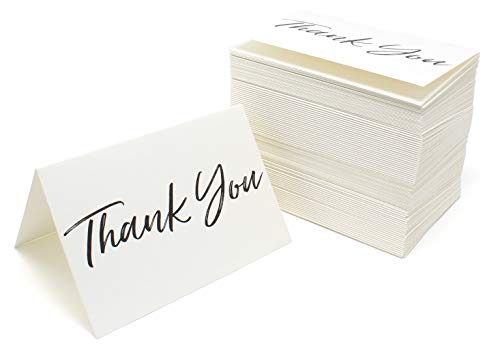 Thank You Cards and Envelopes Black Font White Card Stock - Bulk Box Set of 100 Notes For Weddings Graduations Baby Showers Birthdays