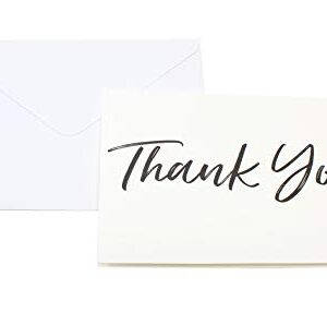 Thank You Cards and Envelopes Black Font White Card Stock - Bulk Box Set of 100 Notes For Weddings Graduations Baby Showers Birthdays