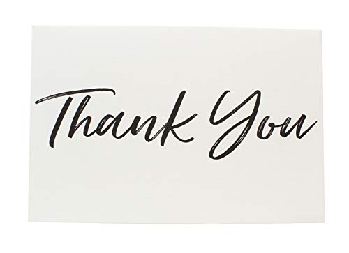 Thank You Cards and Envelopes Black Font White Card Stock - Bulk Box Set of 100 Notes For Weddings Graduations Baby Showers Birthdays