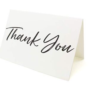 Thank You Cards and Envelopes Black Font White Card Stock - Bulk Box Set of 100 Notes For Weddings Graduations Baby Showers Birthdays