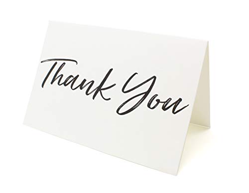Thank You Cards and Envelopes Black Font White Card Stock - Bulk Box Set of 100 Notes For Weddings Graduations Baby Showers Birthdays