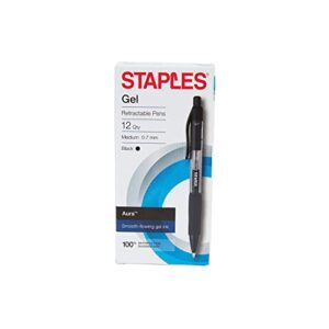 staples 2072167 aura gel retractable pens 0.7mm black 12pk (29195)