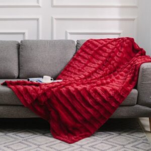 cheer collection faux fur blanket, luxurious blanket for couch, throw blanket, 60" x 70" inches, red maroon