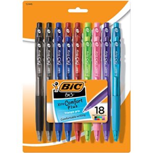 bic bu3 ballpoint pen, retractable, medium 1 mm, assorted fashion ink and barrel colors, 18/pack