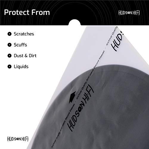 Hudson Hi-Fi Anti-Static Vinyl Record Inner Sleeves - Protective Vinyl Record Inner Sleeve 100 Pack - Protect Your LP Albums from Scratches, Dust & Dirt - Acid-Free Rice Paper Interior Disc Covers