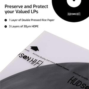 Hudson Hi-Fi Anti-Static Vinyl Record Inner Sleeves - Protective Vinyl Record Inner Sleeve 100 Pack - Protect Your LP Albums from Scratches, Dust & Dirt - Acid-Free Rice Paper Interior Disc Covers