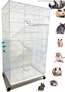 55" extra large 5 levels 3/8-inch tight spacing ferret chinchilla sugar glider rats mice wire cage for small animal or bird (white)