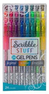 mattel (mcjg9) fxf86 scribble stuff metallic glitter neon gel pens (24 count), multicolor