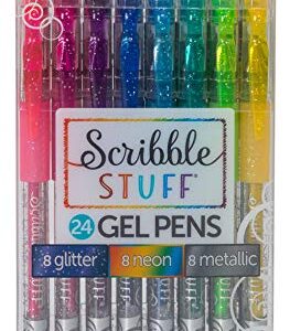 Mattel (MCJG9) FXF86 Scribble Stuff Metallic Glitter Neon Gel Pens (24 Count), Multicolor