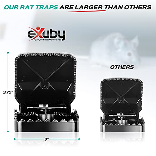 eXuby Large Powerful Rat Traps (4 Pack) - Kills Instantly with Powerful Steel Spring - Setup in Seconds - Wash & Reuse Over & Over - Hands Free Disposal - Rat Control Without Harmful Poisons or Chem