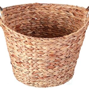 Vintiquewise Large Round Water Hyacinth Wicker Laundry Basket with Metal Handles