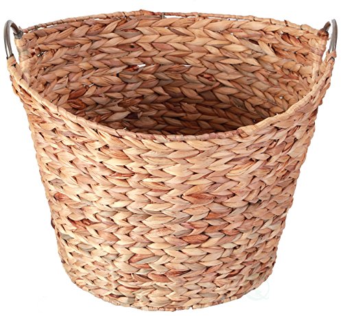 Vintiquewise Large Round Water Hyacinth Wicker Laundry Basket with Metal Handles