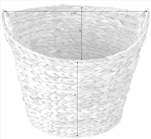 Vintiquewise Large Round Water Hyacinth Wicker Laundry Basket with Metal Handles