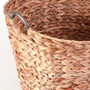 Vintiquewise Large Round Water Hyacinth Wicker Laundry Basket with Metal Handles