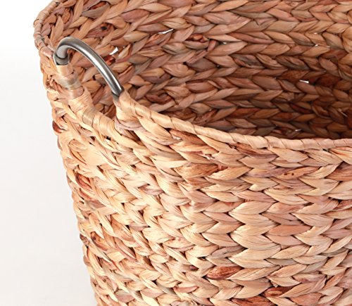 Vintiquewise Large Round Water Hyacinth Wicker Laundry Basket with Metal Handles