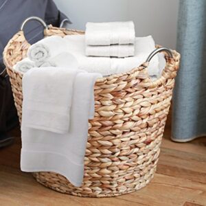 Vintiquewise Large Round Water Hyacinth Wicker Laundry Basket with Metal Handles