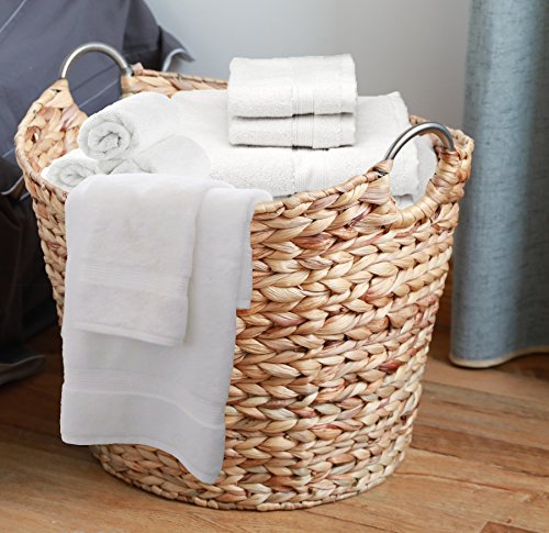 Vintiquewise Large Round Water Hyacinth Wicker Laundry Basket with Metal Handles