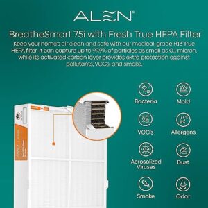 Alen BreatheSmart 75i Quiet Large Room HEPA Air Purifier, Medical Grade Filtration, 99.9% Particle Removal, Pet-Friendly, Smart Home Essential, Allergies, Odor & Smoke, Long Filter Life, White