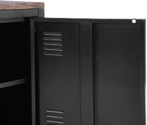 furniturer office file storage console cupboard metal cabinet 3 door cupboard locker organizer with walnut mdf top black metal frame