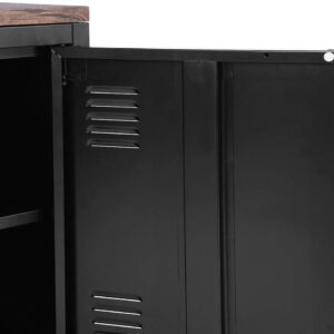 FurnitureR Office File Storage Console Cupboard Metal Cabinet 3 Door Cupboard Locker Organizer with Walnut MDF Top Black Metal Frame