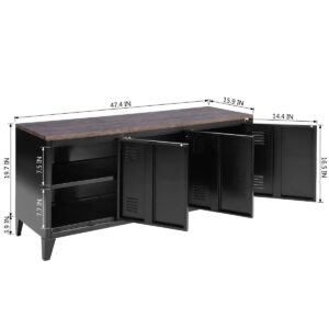 FurnitureR Office File Storage Console Cupboard Metal Cabinet 3 Door Cupboard Locker Organizer with Walnut MDF Top Black Metal Frame