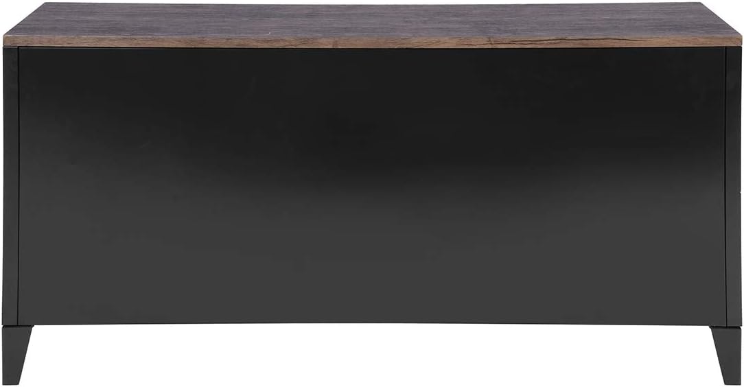 FurnitureR Office File Storage Console Cupboard Metal Cabinet 3 Door Cupboard Locker Organizer with Walnut MDF Top Black Metal Frame