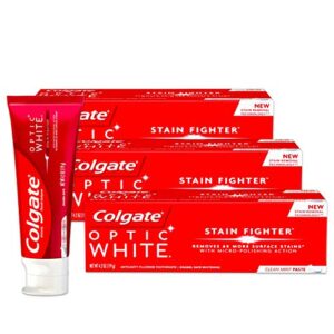 colgate optic white stain fighter anticavity fluoride toothpaste, clean mint paste, 4.2 ounces (pack of 3)