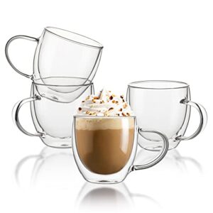 sweese 8 oz glass coffee cups - double wall insulated glass coffee mugs set with handle, perfect for espresso, latte, cappuccino, set of 4-415.101