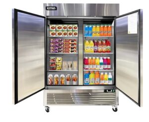 kitma 54‘’ commercial refrigerators - 2 solid door commercial refrigerator stainless steel double door fridge, 44.77 cu.ft