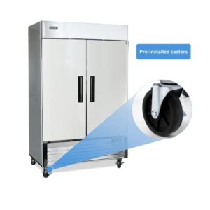KITMA 54‘’ Commercial Refrigerators - 2 Solid Door Commercial Refrigerator Stainless Steel Double Door Fridge, 44.77 Cu.Ft