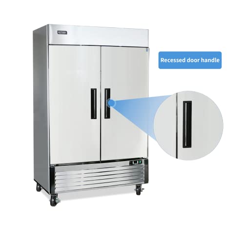 KITMA 54‘’ Commercial Refrigerators - 2 Solid Door Commercial Refrigerator Stainless Steel Double Door Fridge, 44.77 Cu.Ft