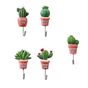 chiloskit 5pcs 4" stainless steel scculent plants hook creative cactus kitchen wall door hanger sundries cute hooks clothes hangers