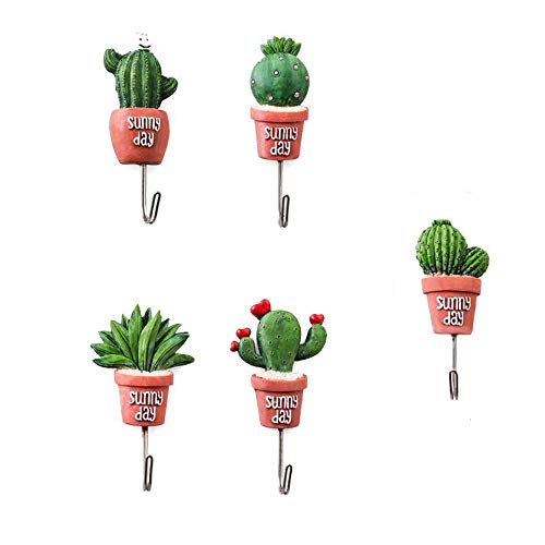 Chiloskit 5pcs 4" Stainless Steel Scculent Plants Hook Creative Cactus Kitchen Wall Door Hanger Sundries Cute Hooks Clothes Hangers